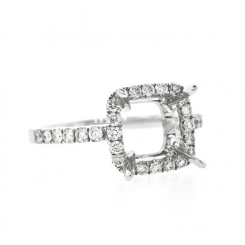0.52 Cts. 18K White Gold Diamond Halo Engagement Ring Setting With Halo